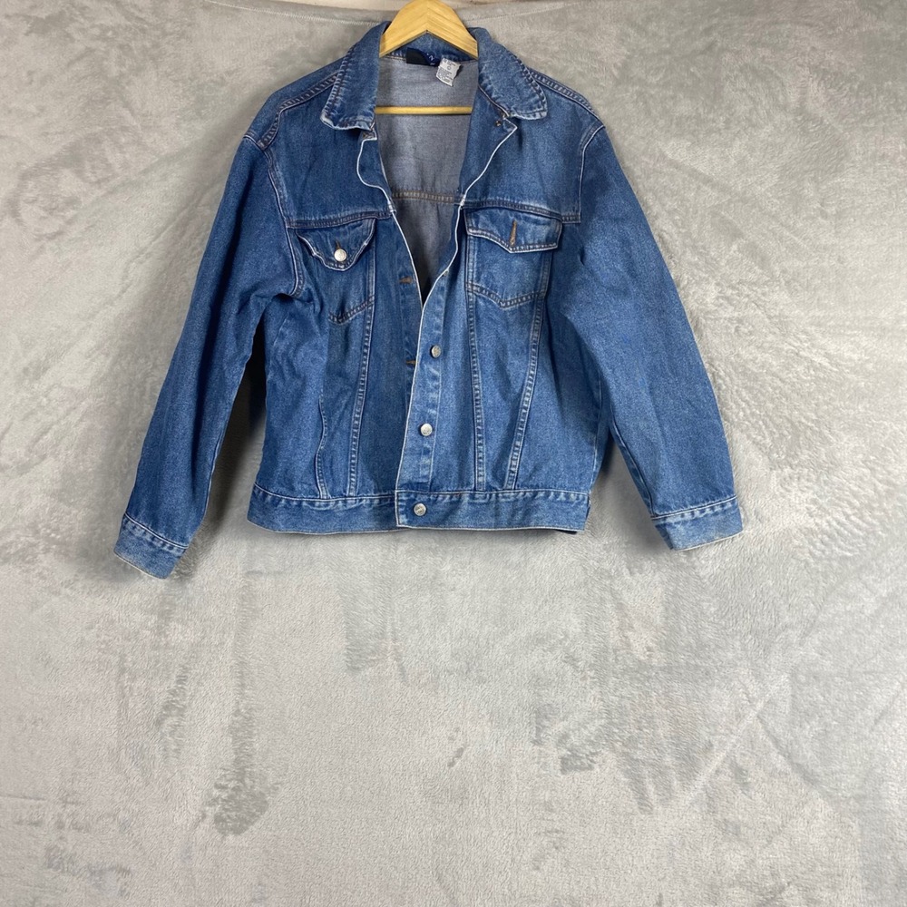 Vintage Talk of the Town Large Blue Denim Trucker Jacket Cotton Y2K Festival‎